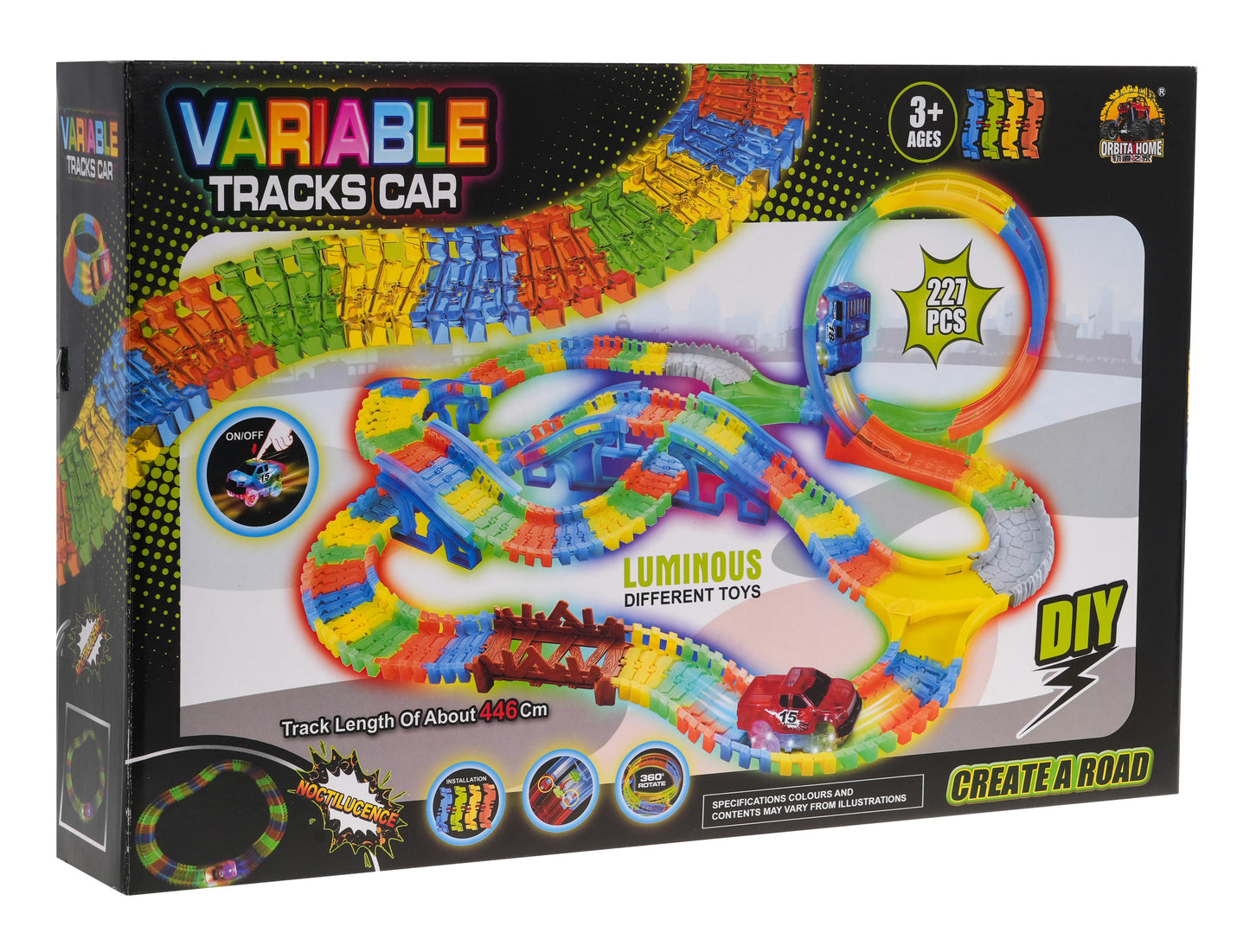 MEGA tumsā spīdošā trase 227 gab. (446cm)