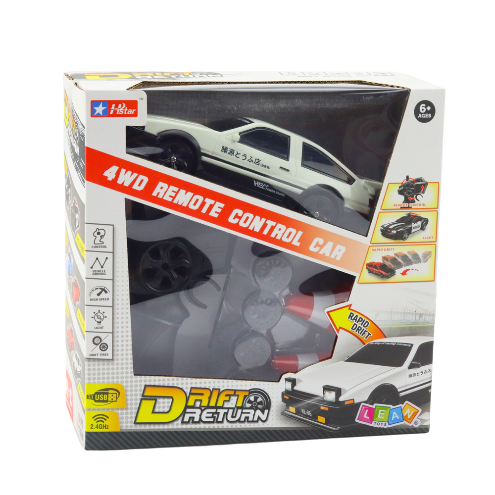 4WD Drifta mašīna ar tālvadības pulti 1:24, balta, ar maināmiem riteņiem