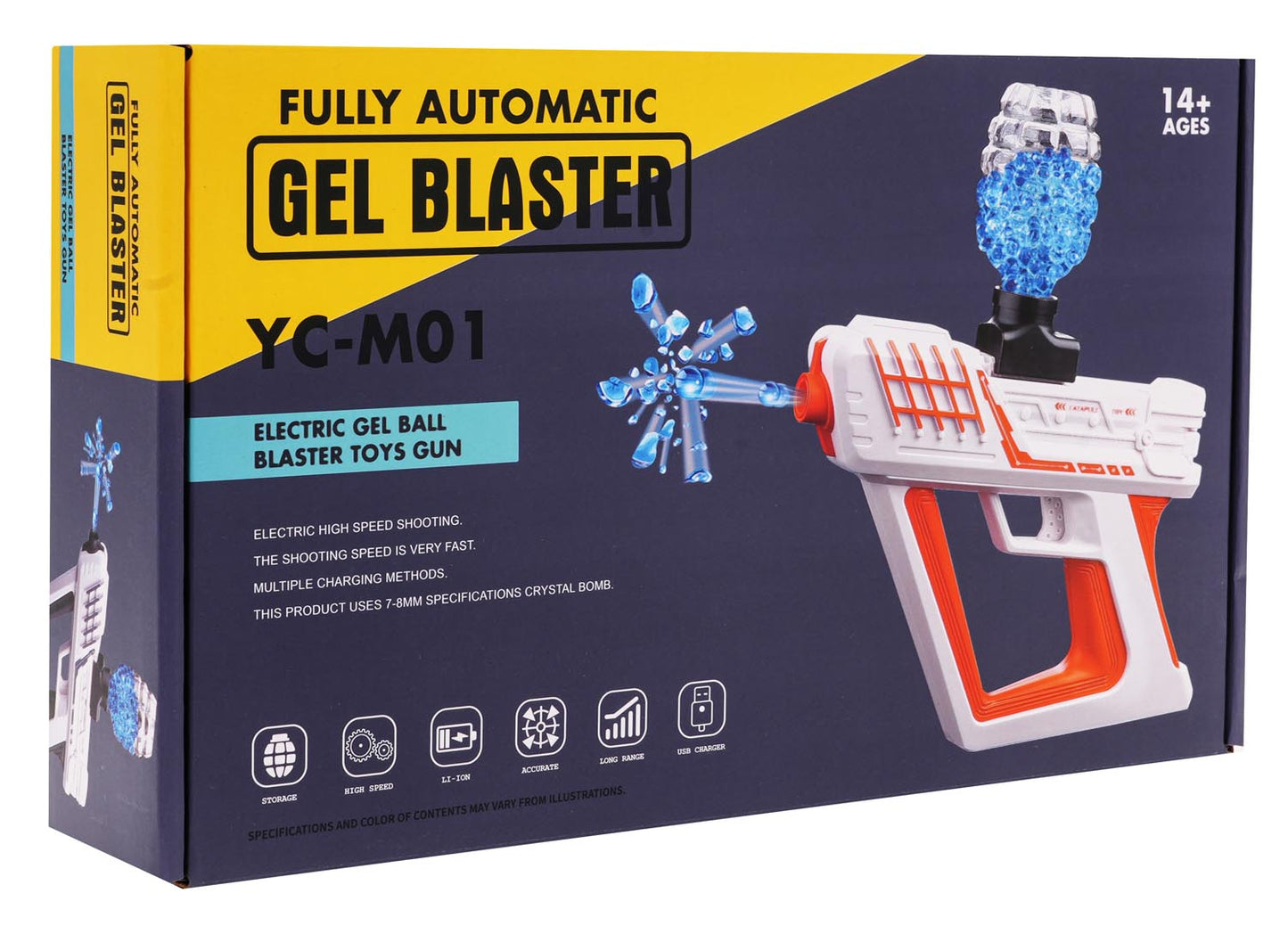 Automātiskā bērnu rotaļu pistole ar hidrogēla bumbiņām, aizsargbrillēm, USB kabeli (GEL BLASTER)