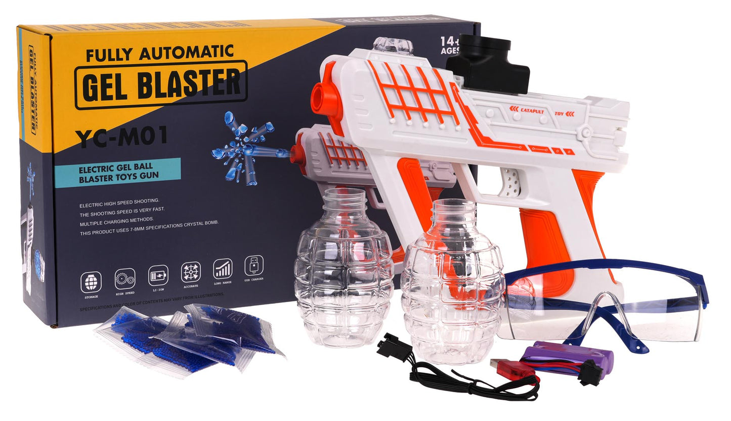 Automātiskā bērnu rotaļu pistole ar hidrogēla bumbiņām, aizsargbrillēm, USB kabeli (GEL BLASTER)