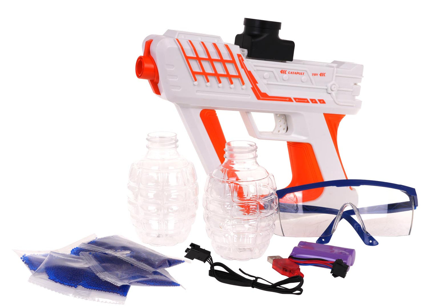 Automātiskā bērnu rotaļu pistole ar hidrogēla bumbiņām, aizsargbrillēm, USB kabeli (GEL BLASTER)