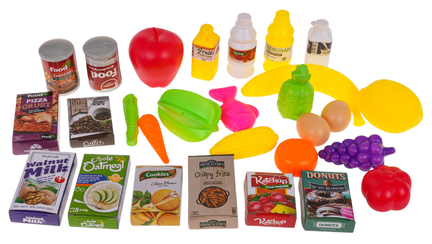 Iepirkumu ratiņi ar gaismām un mūziku (41 detaļa) – violeti/krēmīgi, 3+