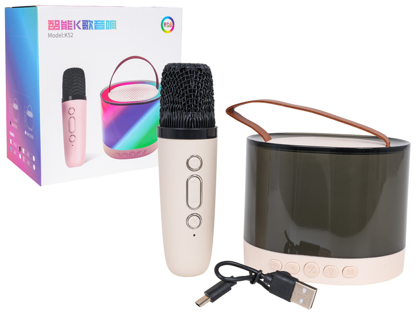 Karaoke mikrofona un skaļruņa komplekts (RGB), bēšs (3+)
