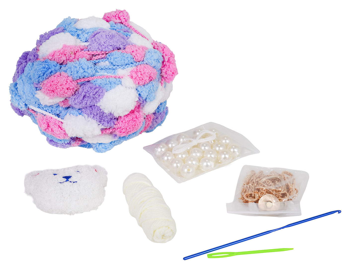 DIY pomponu somiņas komplekts (mīksta soma) ar ķēdīti un aksesuāriem, 6+