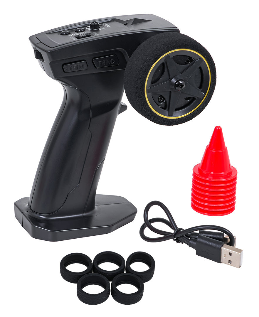 Radiovadāma drifta mašīna 1:43 (4WD, Gyro) sudraba + piederumi, 14+