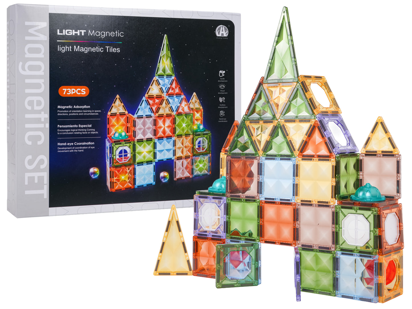 3D magnētisko klucīšu komplekts ar apgaismojumu – 73 gab