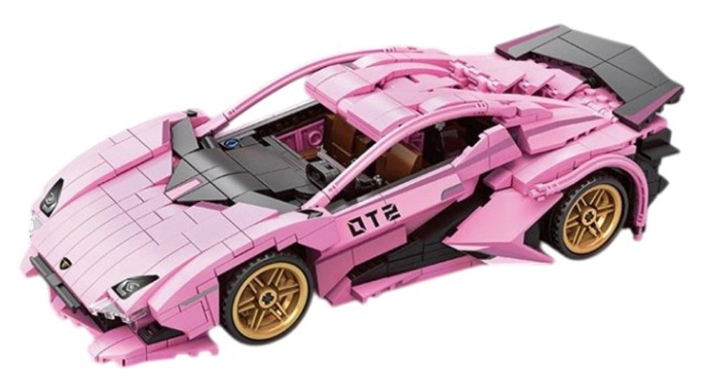 Rozā sporta auto klucīšu komplekts 702 gab. (Pull Back)