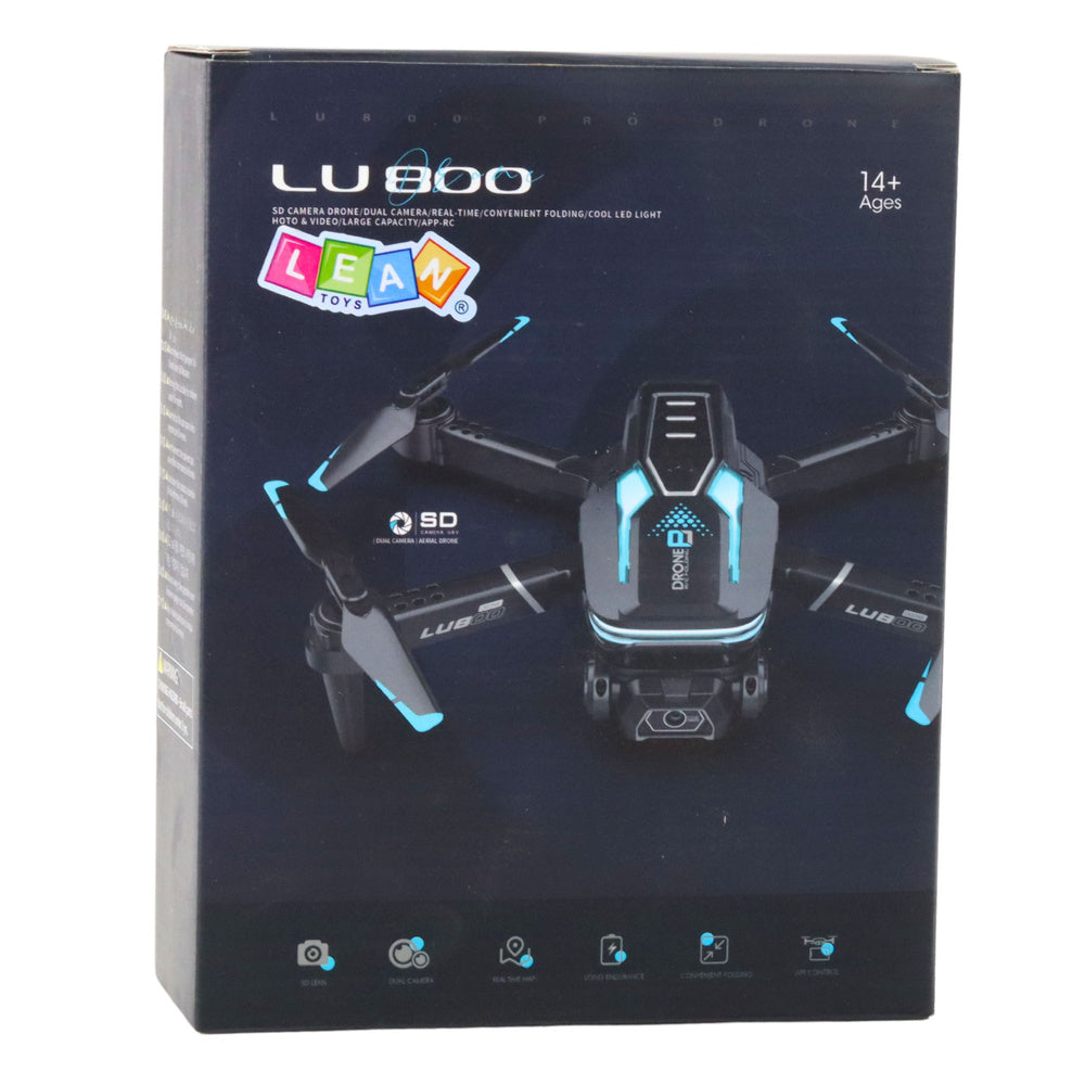 LU 800 drona kaste ar Lean Toys zīmolu uz balta fona