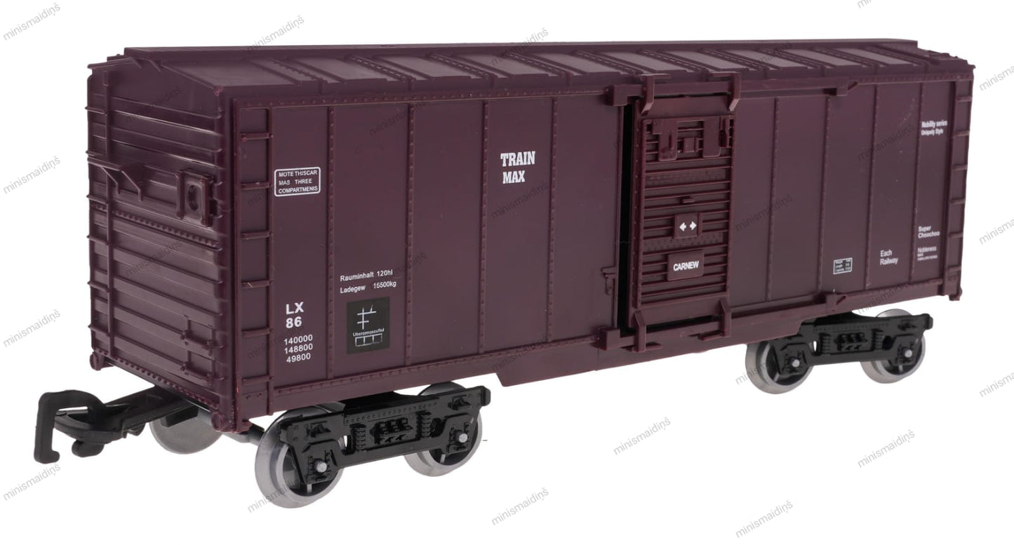 Tumši brūns rotaļu kravas vagons ar uzrakstu “Train Max”