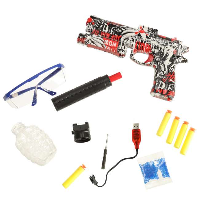Gēla lodīšu ierocis ( GEL BLASTER), lādējama baterija, USB + brilles, 550 gab., 7-8 mm orbīzi
