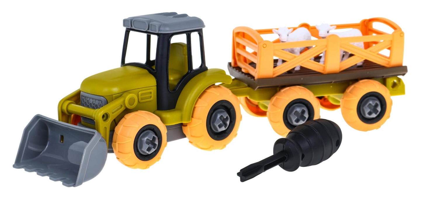 Izjaucams traktors ar kausu, piekabi, skrūvgriezi, 2 aitiņām