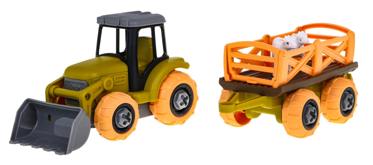 Izjaucams traktors ar kausu, piekabi, skrūvgriezi, 2 aitiņām