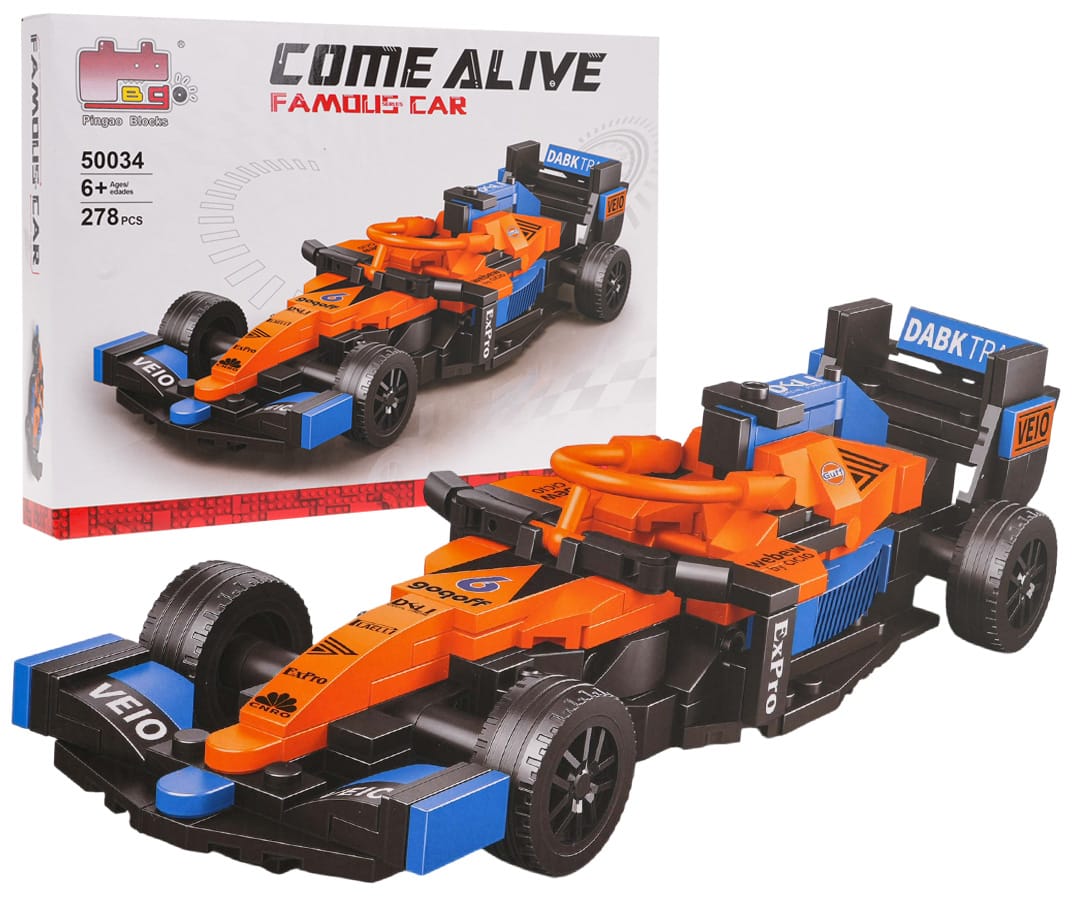 Sacīkšu auto konstruktors Bolid F1 Block Set Orange, 278 detaļas