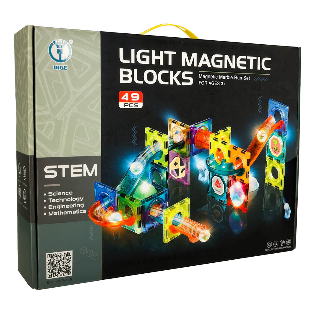 Magnētisko klucīšu bumbu trase ar apgaismojumu 49 gab.