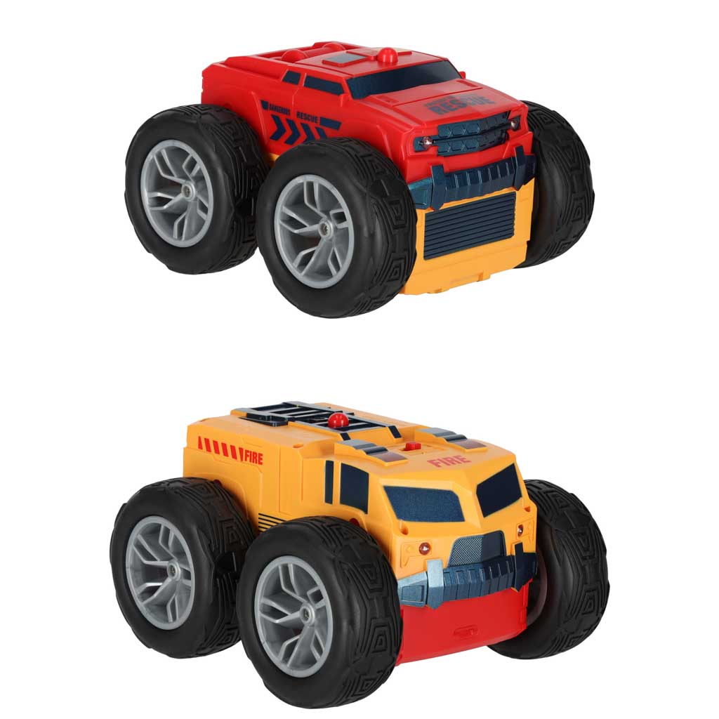 Revolt divpusēja RC triku automašīna 2-in-1 – ugunsdzēsēju un glābšanas auto