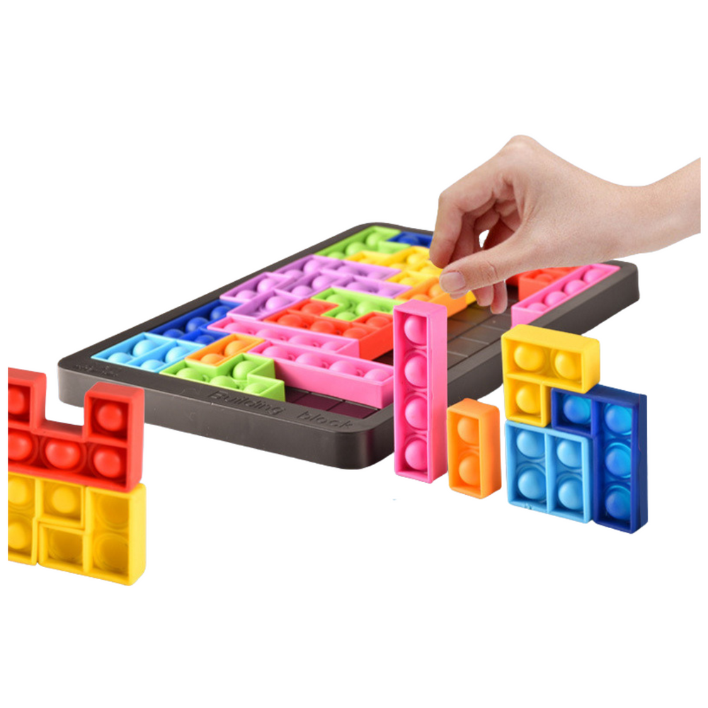 Krāsaini silikona Tetris puzle gabaliņi- sensorā Pop It izglītojoša rotaļlieta bērniem. Rotaļlietu veikals Gulbenē