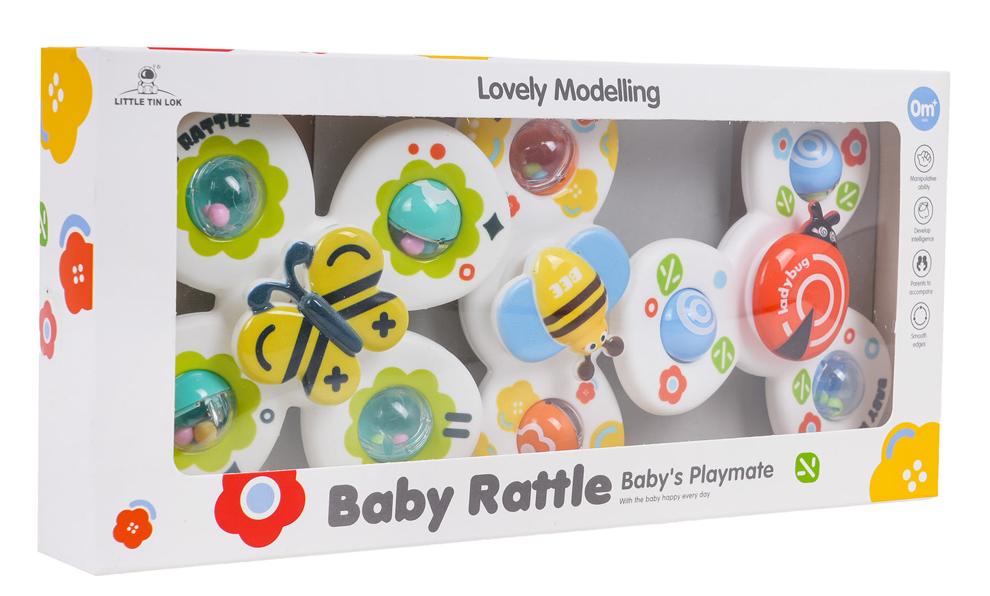 Baby Rattle grabuļu komplekta iepakojums ar bišu, tauriņa un mārītes formas rotaļlietām mazuļiem