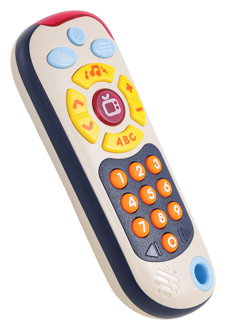 Bērnu interaktīva TV pults rotaļlieta ar spilgtām pogām un mūzikas funkcijām, piemērota mazuļiem no 12 mēnešu vecuma