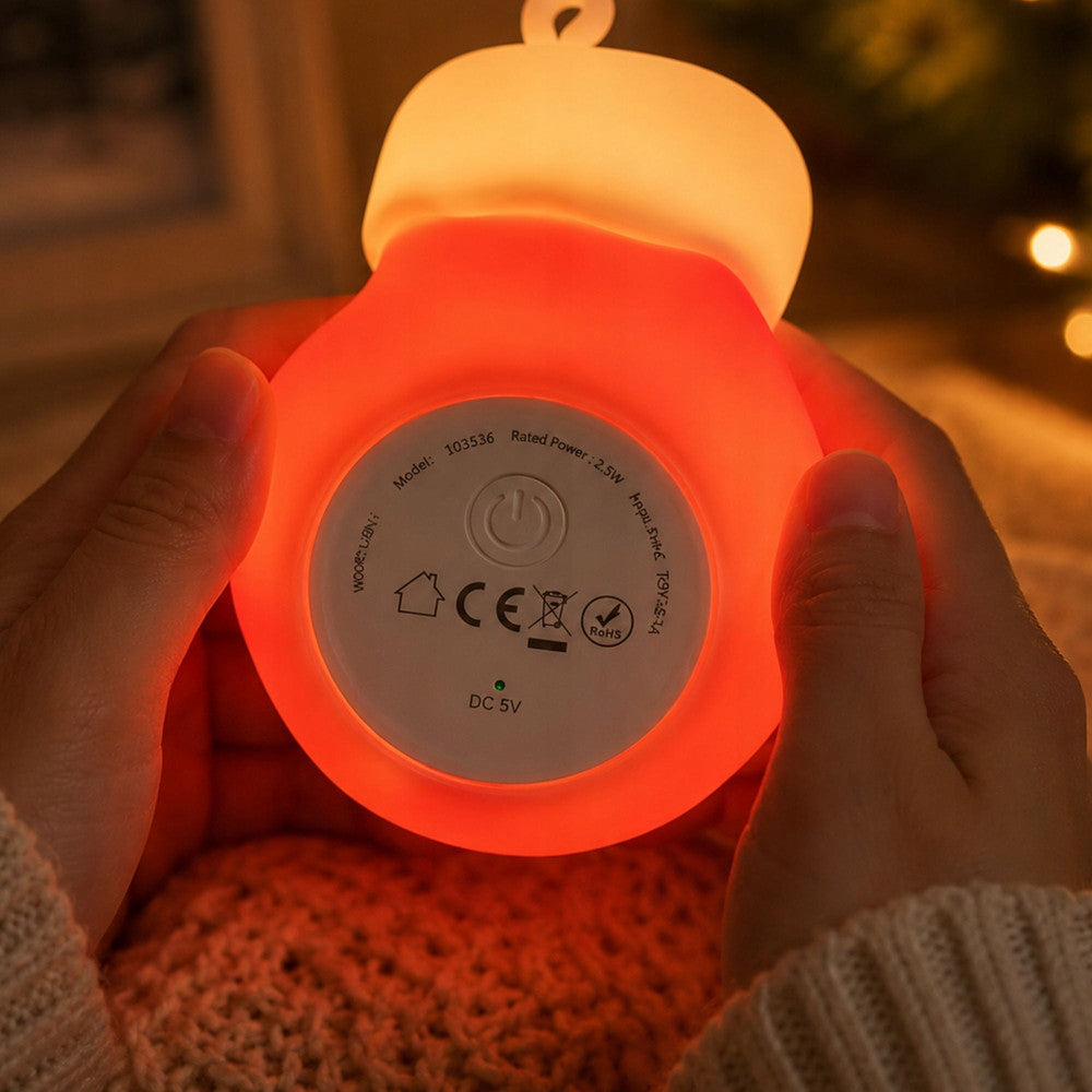 LED Ziemassvētku zeķes lampiņas apakša ar ieslēgšanas pogu un USB uzlādi