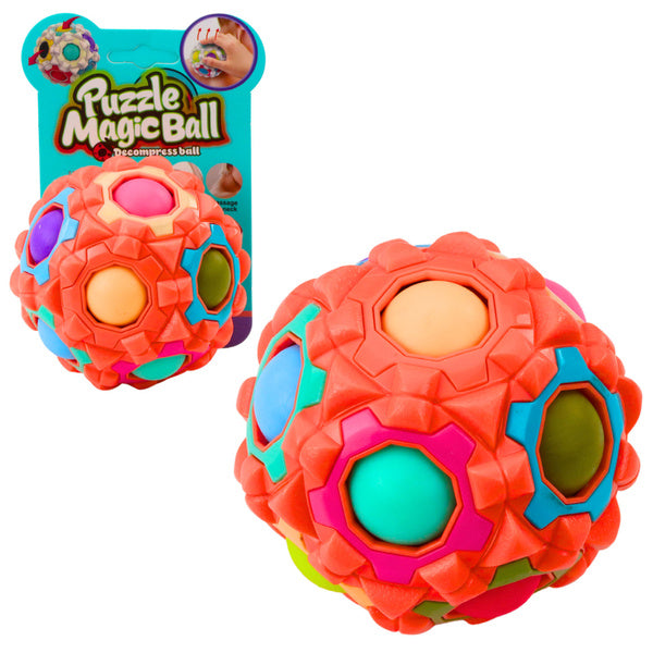 Sarkana Magic Ball puzles rotaļlieta ar daudzkrāsainām pārbīdāmām bumbiņām