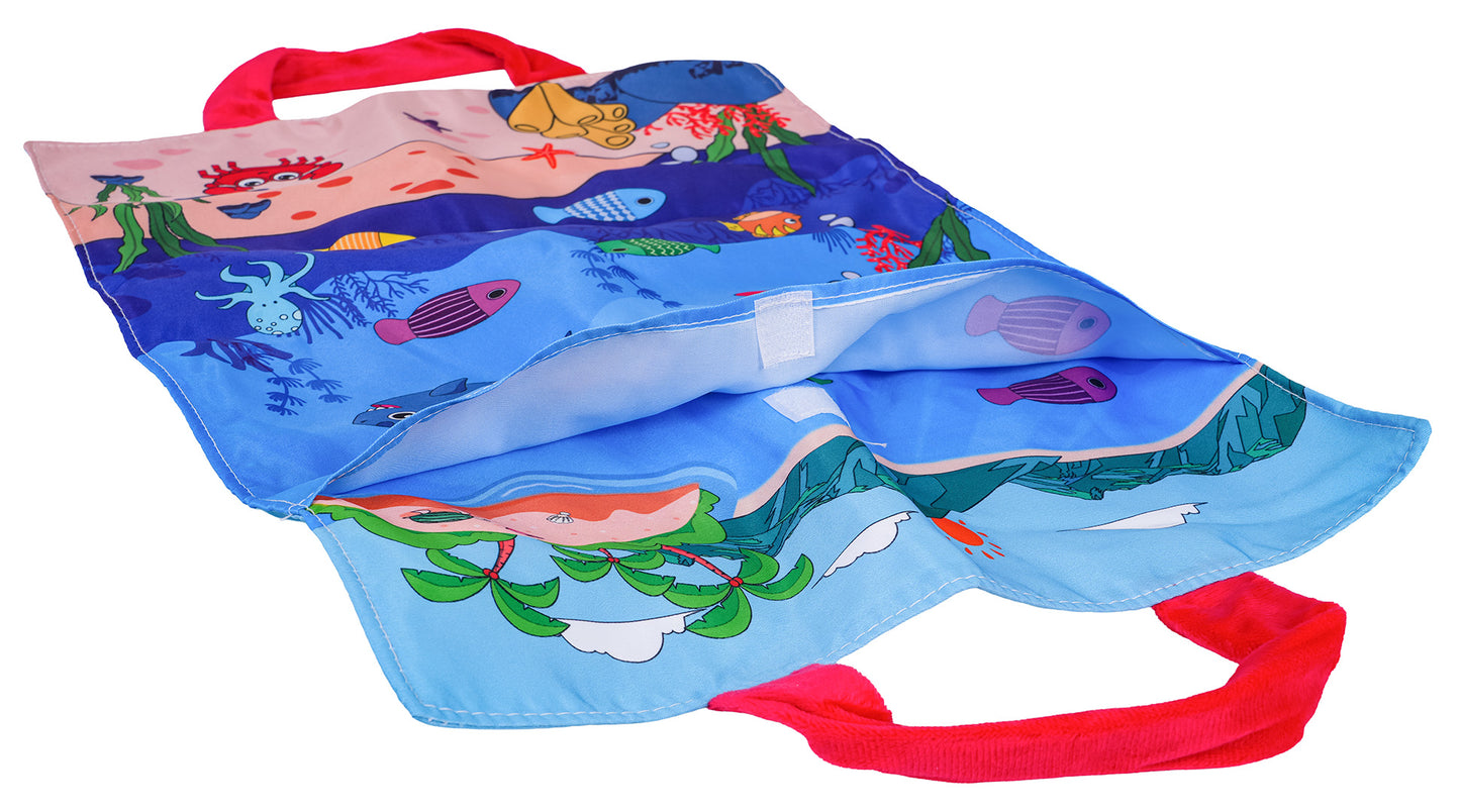 salokāms bērnu makšķerēšanas paklājiņš ar okeāna zivju ilustrācijām un rokturīšiem