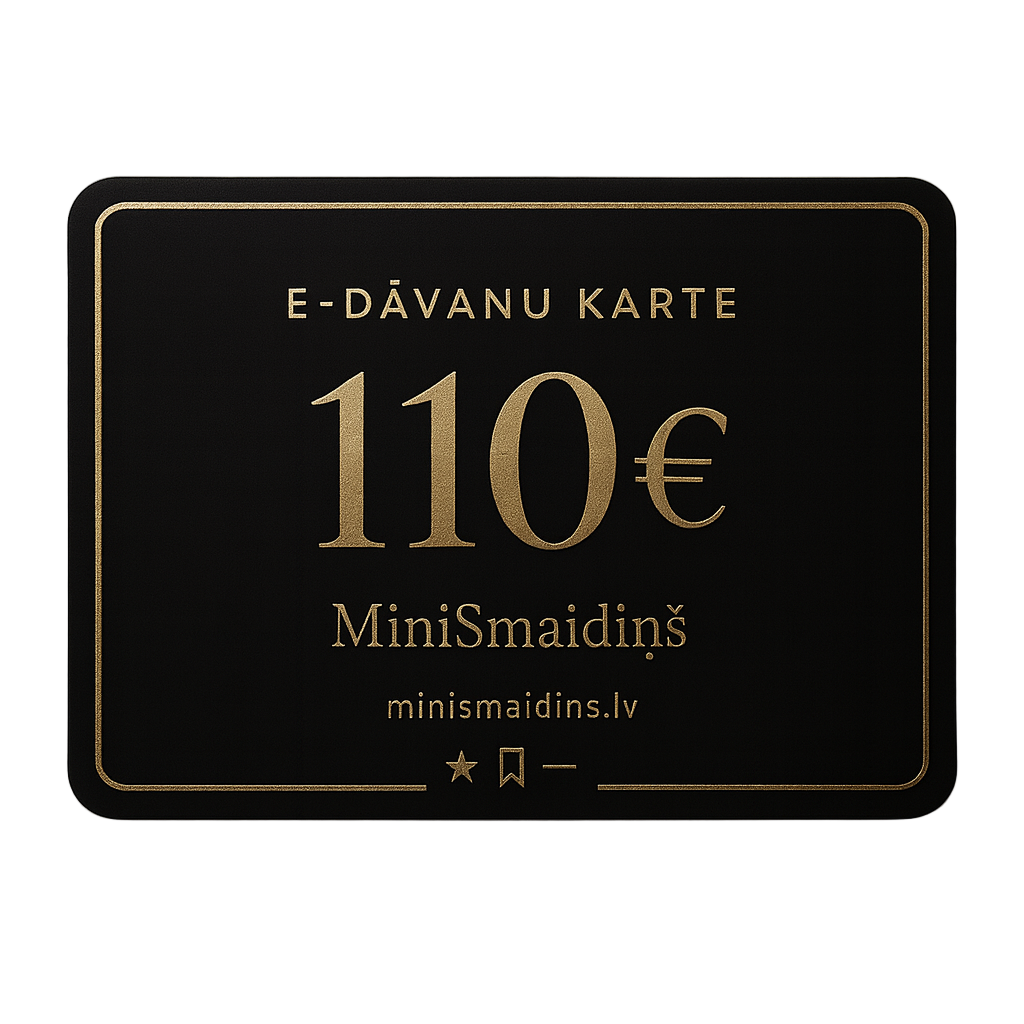 MiniSmaidiņš e-dāvanu karte 110 € — melna ar zelta malām