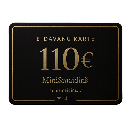 MiniSmaidiņš e-dāvanu karte 110 € — melna ar zelta malām