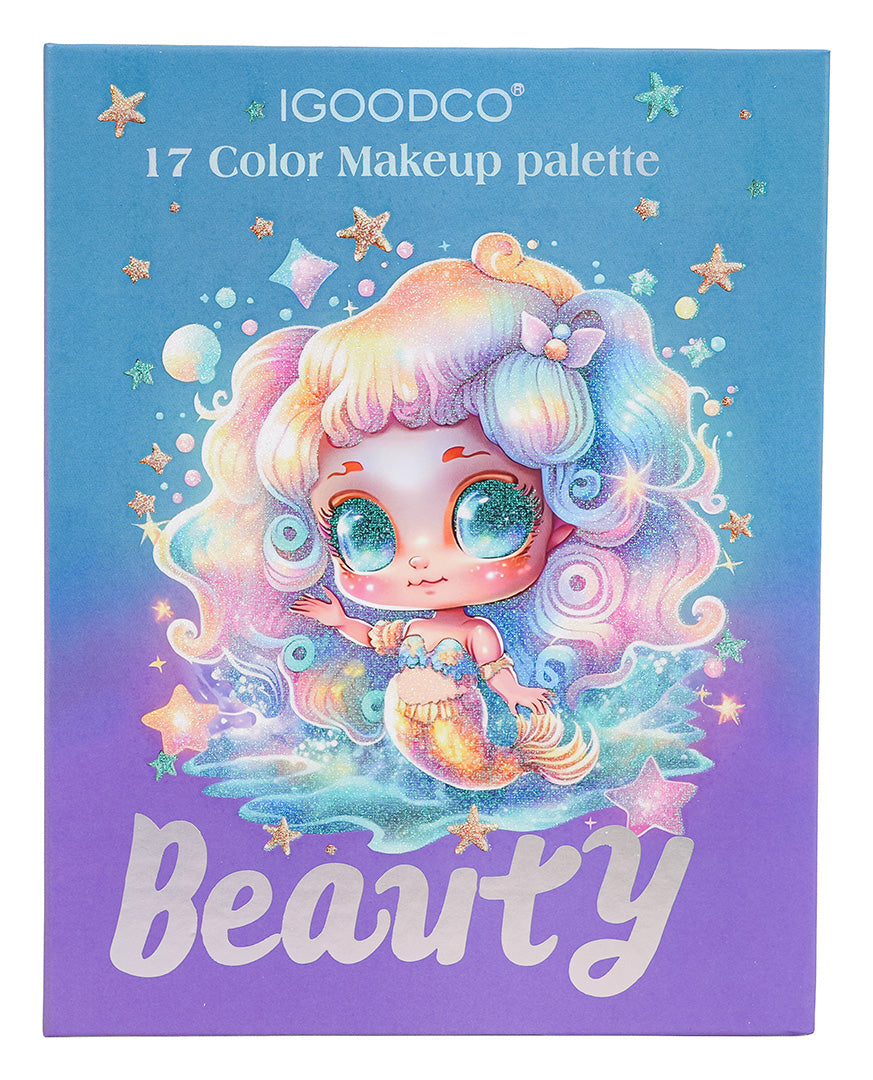 Nāriņas tematikas bērnu kosmētikas paletes vāciņš ar mirdzošu ilustrāciju un uzrakstu “Beauty”