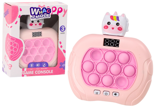 Pop-It “Whac-A-Mole” vienradža spēle ar gaismu, skaņu un skaitītāju – rozā konsole un kaste