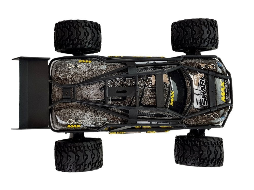 Bezceļu RC auto 1:18 — skats no augšas ar drošības karkasu un protektora riepām