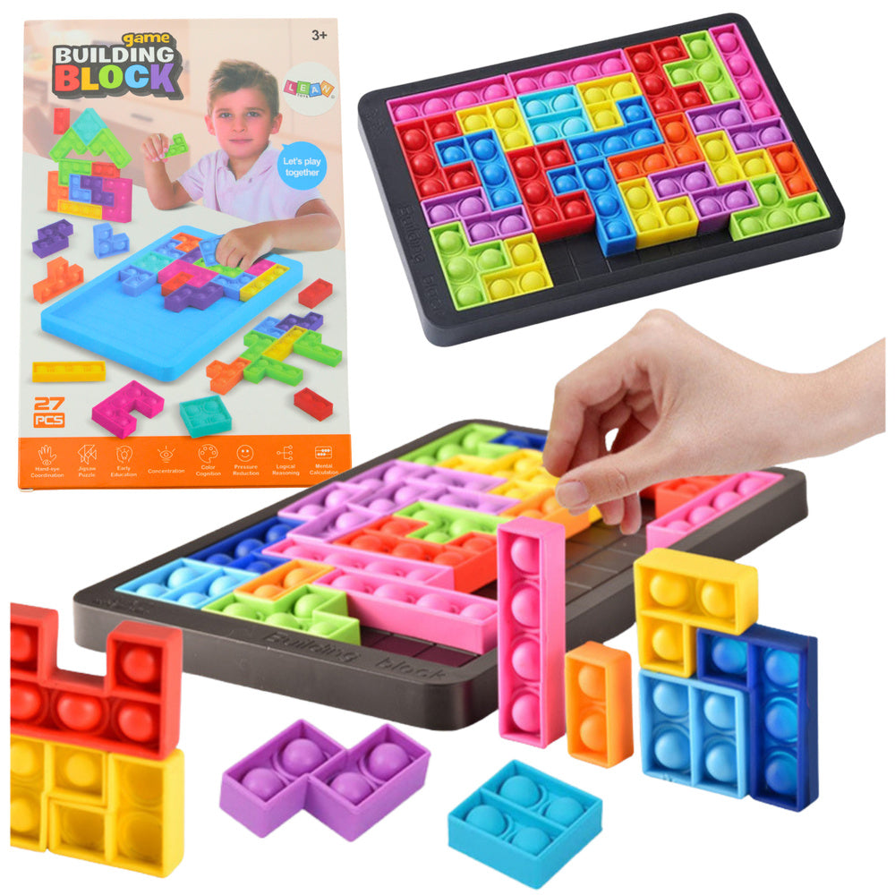 Montesori rotaļlieta Tetris Pop It - 27 krāsaini pop it silikona gabaliņi. Rotaļlietas veikals Gulbenē