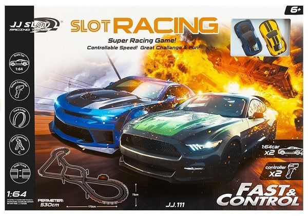 Sacīkšu trases rotaļlietas iepakojums Slot Racing ar divām mašīnām un pultīm