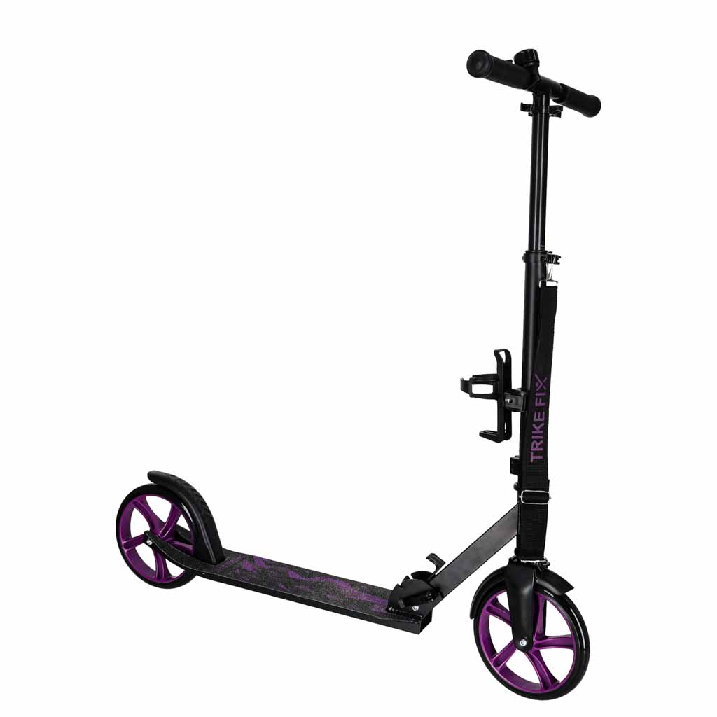 Trike Fix melns salokāms pilsētas skrejritenis ar violetiem riteņiem