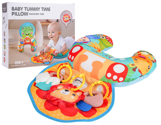 Vēdera laika sensorais spilvens zīdaiņiem ar lauvu un 3 noņemamiem piekariņiem