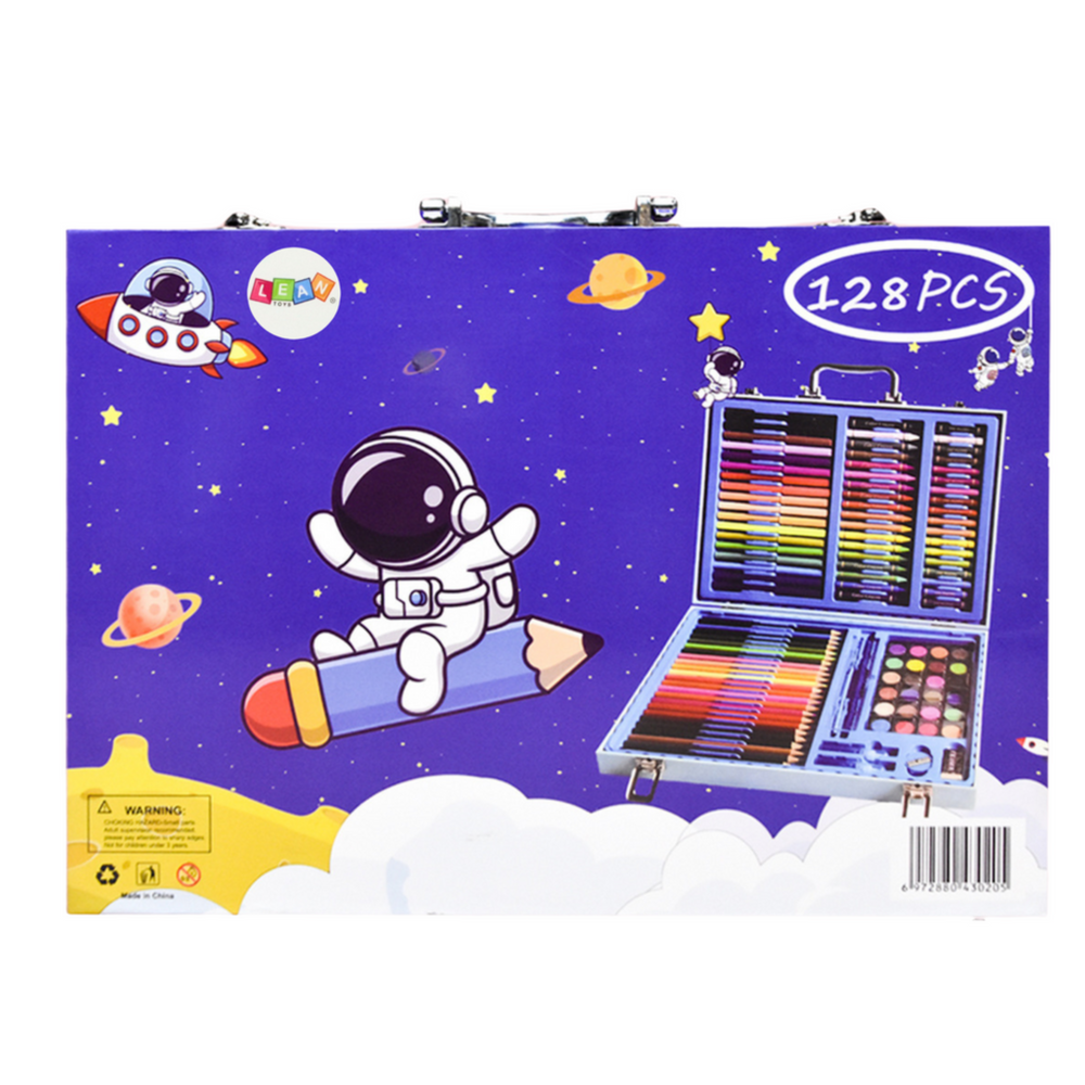 128 daļu zīmēšanas komplekts koferī ar kosmosa dizainu