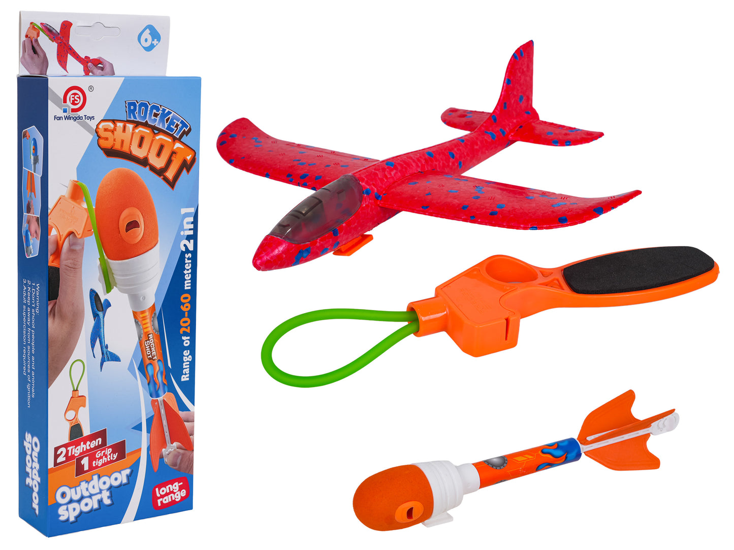 2-in-1 putu lidmašīna un raķete ar palaišanas katapultu un elastīgo lenti, Rocket Shoot komplekts