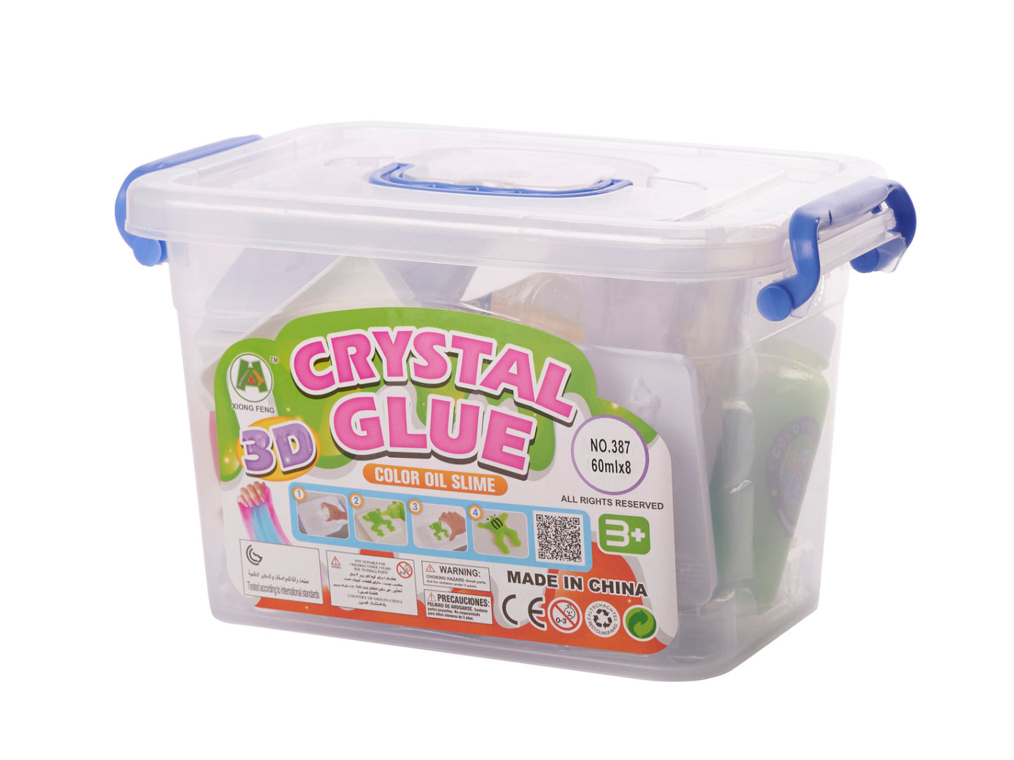 3D Crystal Glue komplekta kaste ar krāsainām līmēm un formiņām, vecums 3+