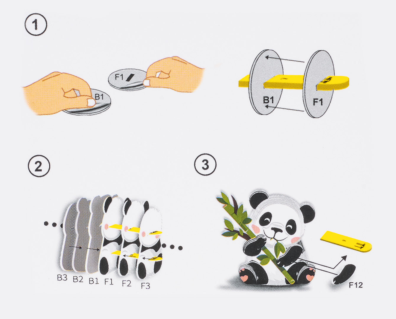3D kartona modeļa panda salikšanas instrukcija