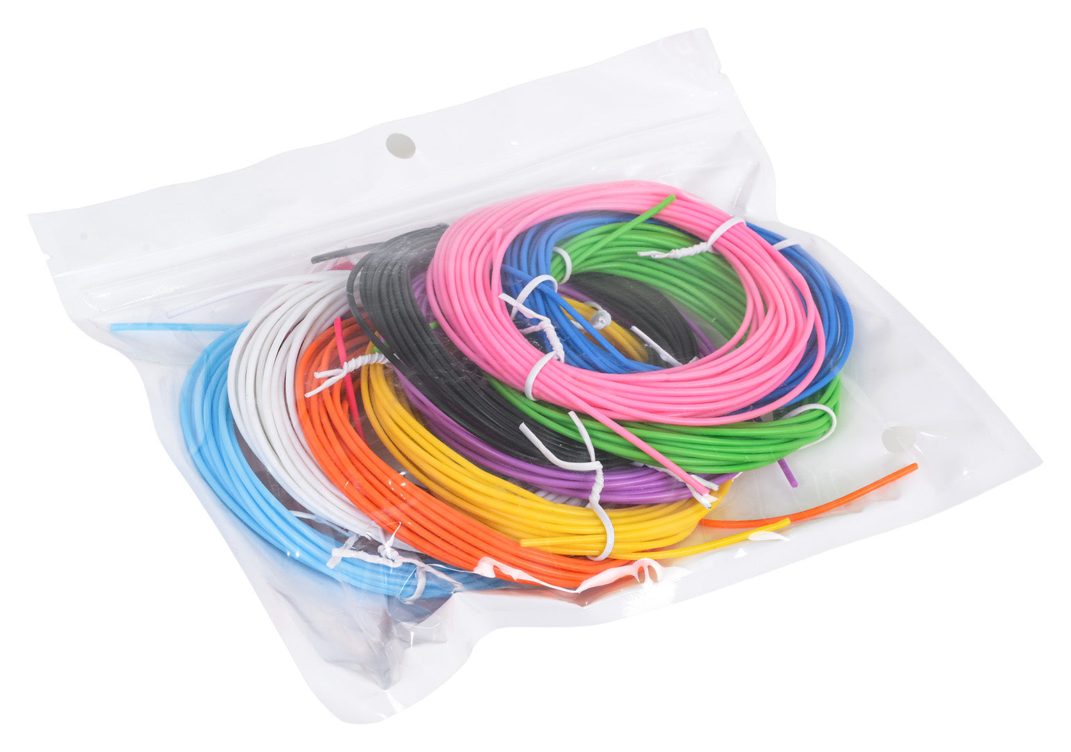 Daudzkrāsaini 3D pildspalvas PLA diegi iepakojumā ar dažādām spilgtām krāsām – rozā, zaļu, zilu, melnu, baltu, dzeltenu un citām