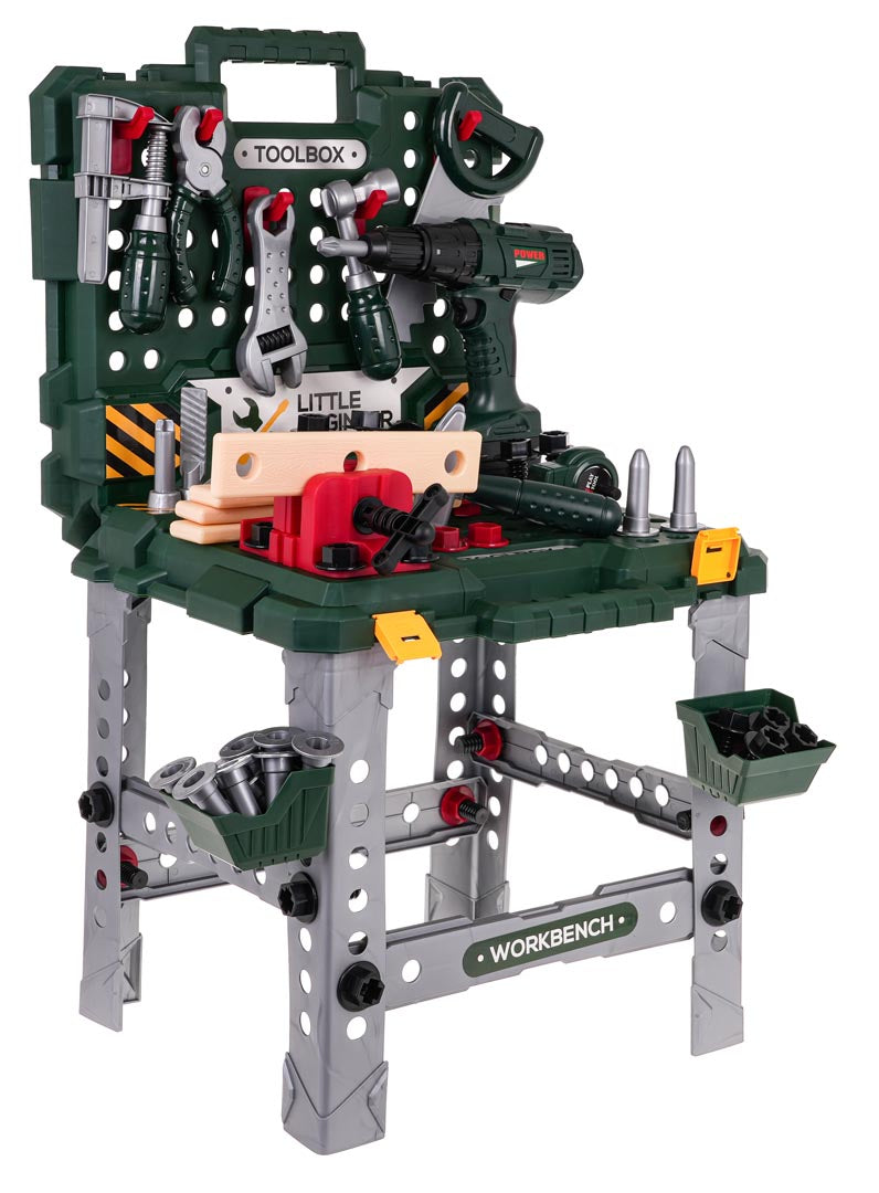 MEGA 2-in-1 instrumentu darbagalds/koferis (98 detaļas) ar urbjmašīnu, 3+