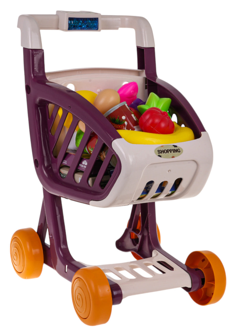 Iepirkumu ratiņi ar gaismām un mūziku (41 detaļa) – violeti/krēmīgi, 3+