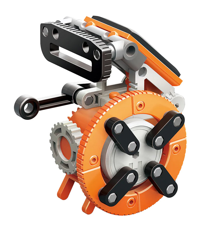 7 vienā saules robots ar lielu riteni oranžā un melnā krāsā