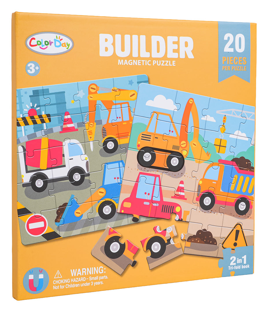 Būvlaukuma magnētiskā puzle grāmatā – 2 attēli, 2×20 gab. (3+)
