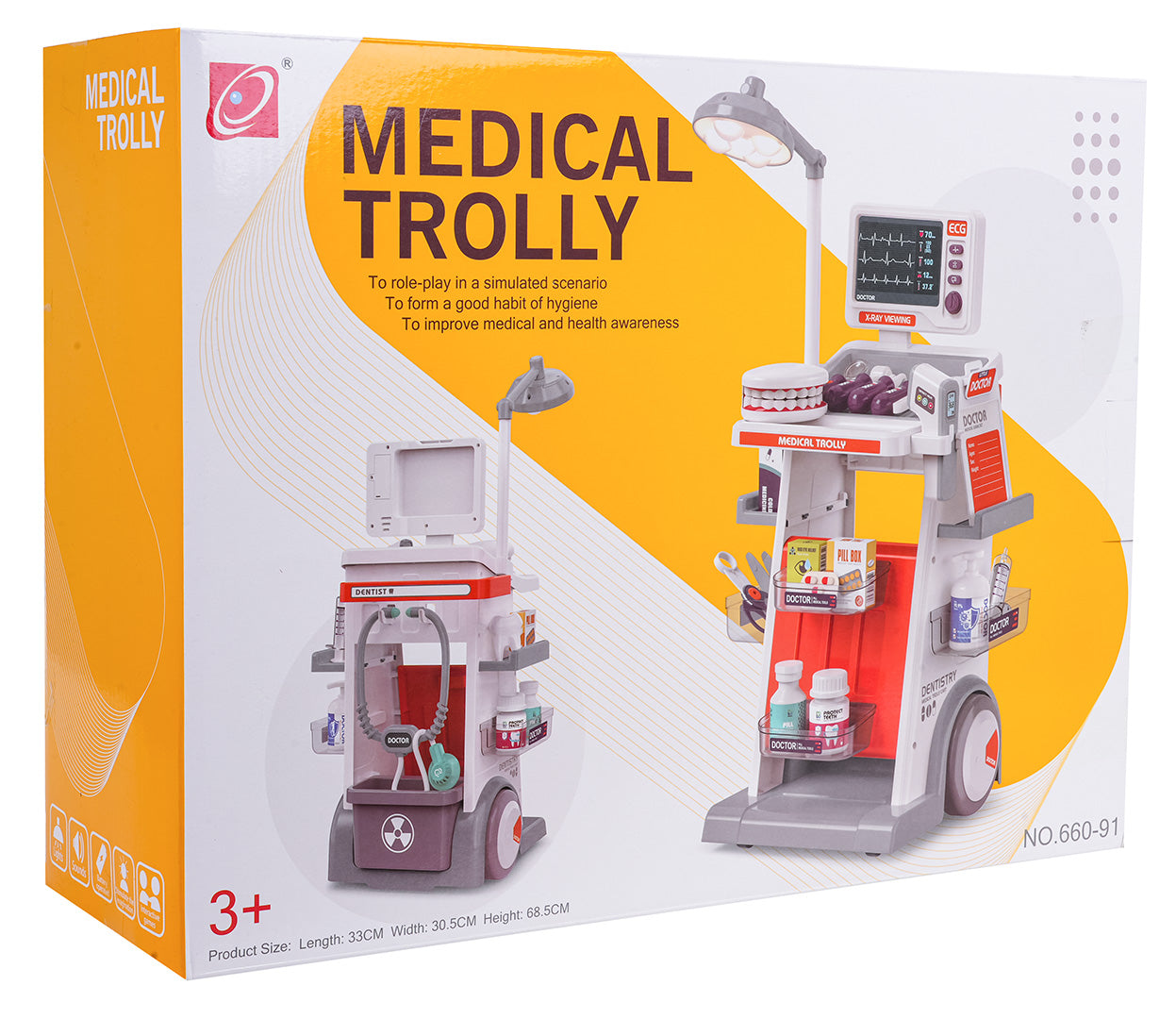 Mega ārsta ratiņi ar gaismām un skaņām + ārsta/zobārsta aksesuāri, 3+