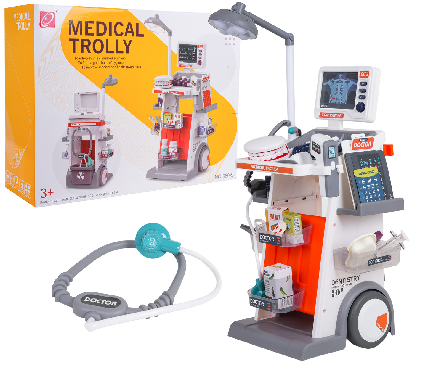 Mega ārsta ratiņi ar gaismām un skaņām + ārsta/zobārsta aksesuāri, 3+