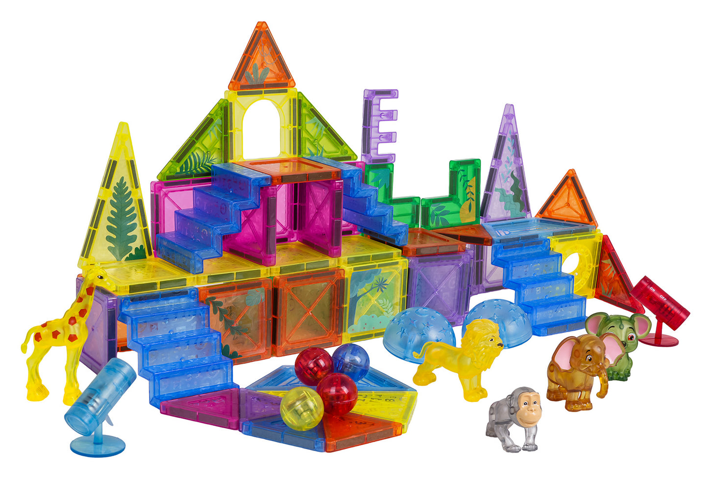 3D ZOO magnētisko klucīšu komplekts ar gaismiņām un dzīvniekiem (64 gab.) 3+