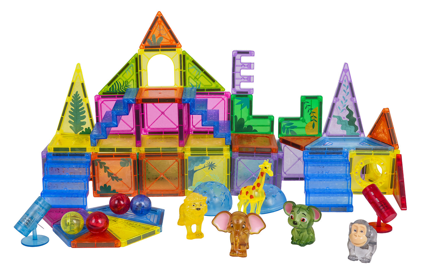 3D ZOO magnētisko klucīšu komplekts ar gaismiņām un dzīvniekiem (64 gab.) 3+