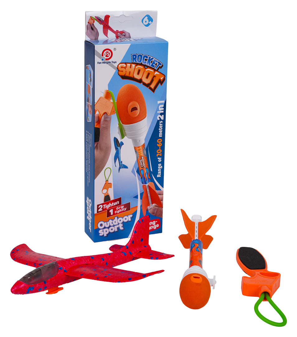 2-in-1 lidaparātu komplekts ar palaišanas katapultu – lidmašīna + raķete (6+) Sarkans/Zils