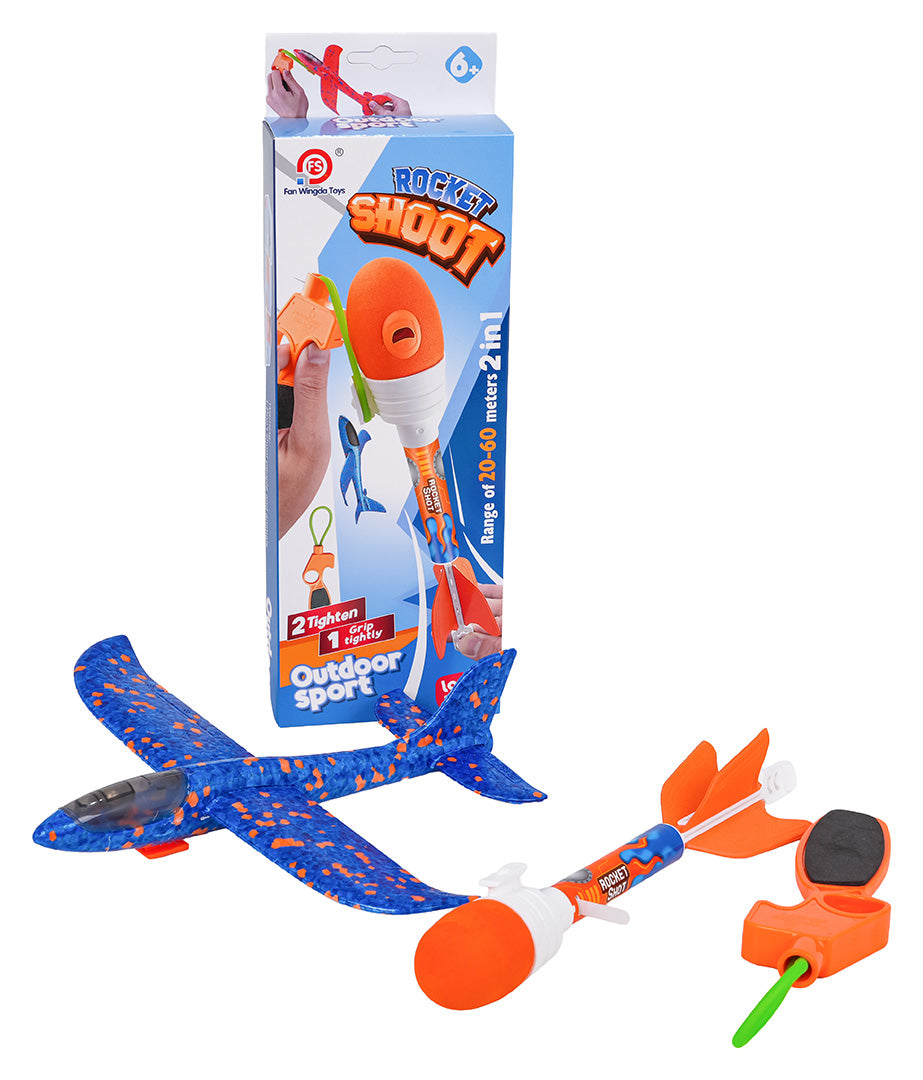 2-in-1 lidaparātu komplekts ar palaišanas katapultu – lidmašīna + raķete (6+) Sarkans/Zils