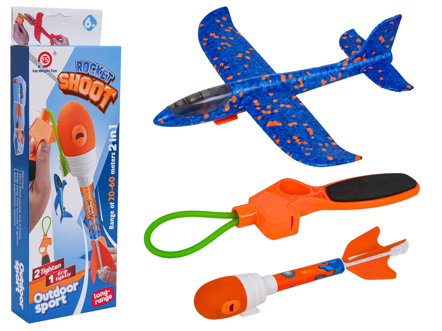 2-in-1 lidaparātu komplekts ar palaišanas katapultu – lidmašīna + raķete (6+) Sarkans/Zils